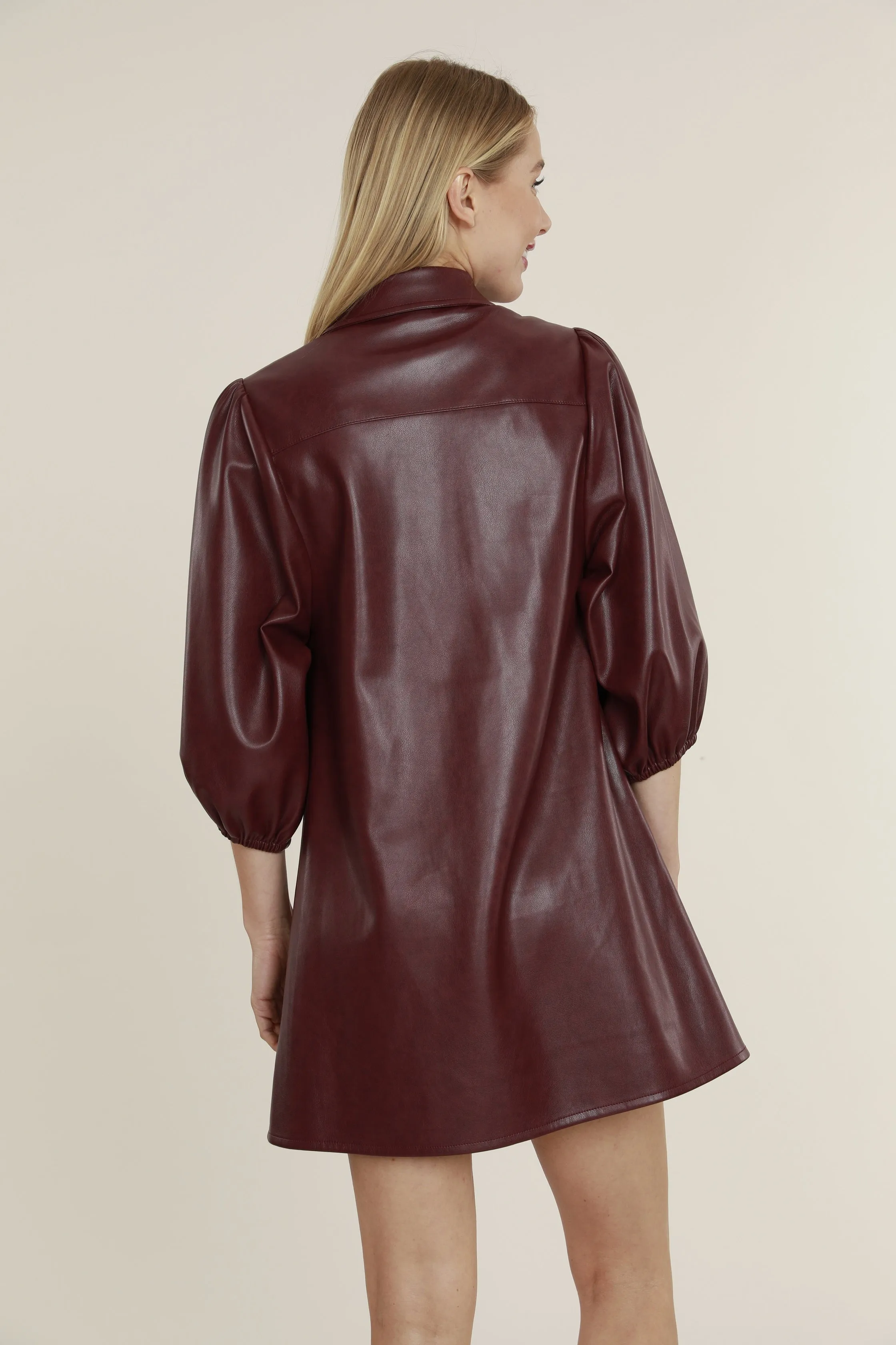 Faux Leather Dress with Puff Sleeves