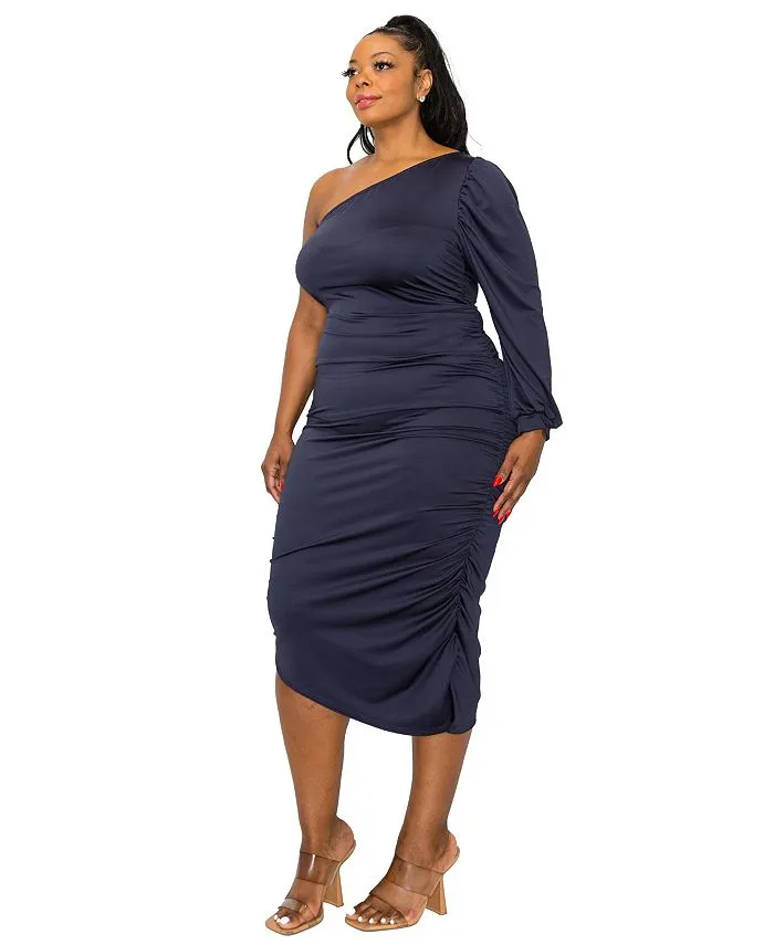 Gaia Plus Size Asymmetrical Bodycon Dress L I V D, Blue