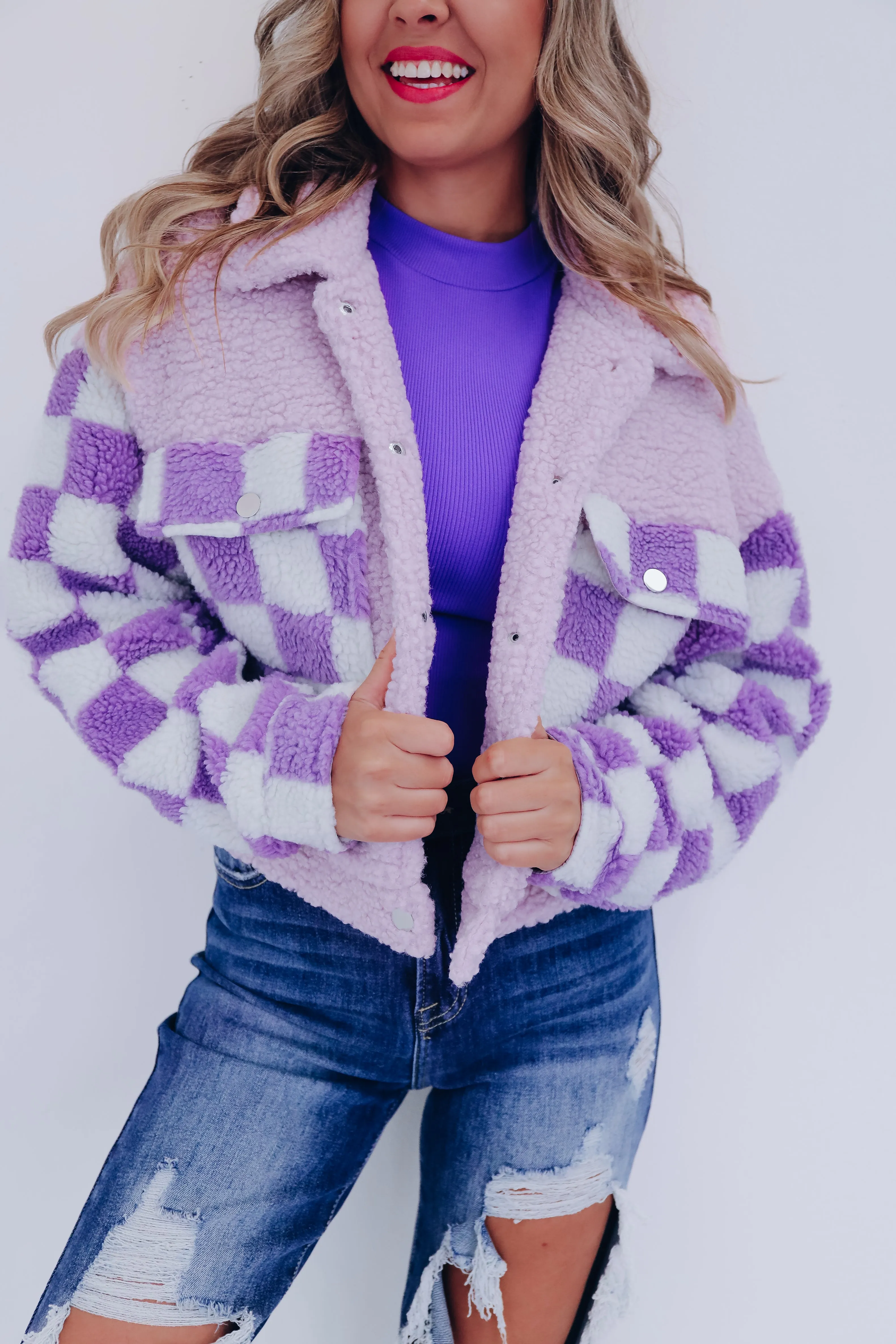 GiGi Sherpa Cropped Jacket - Lavender