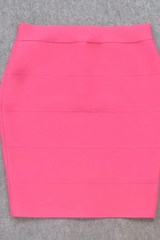 High Waist Bandage Striped Mini Skirt - Hot Pink