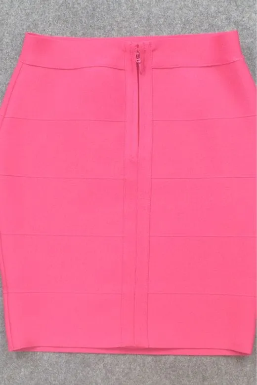 High Waist Bandage Striped Mini Skirt - Hot Pink