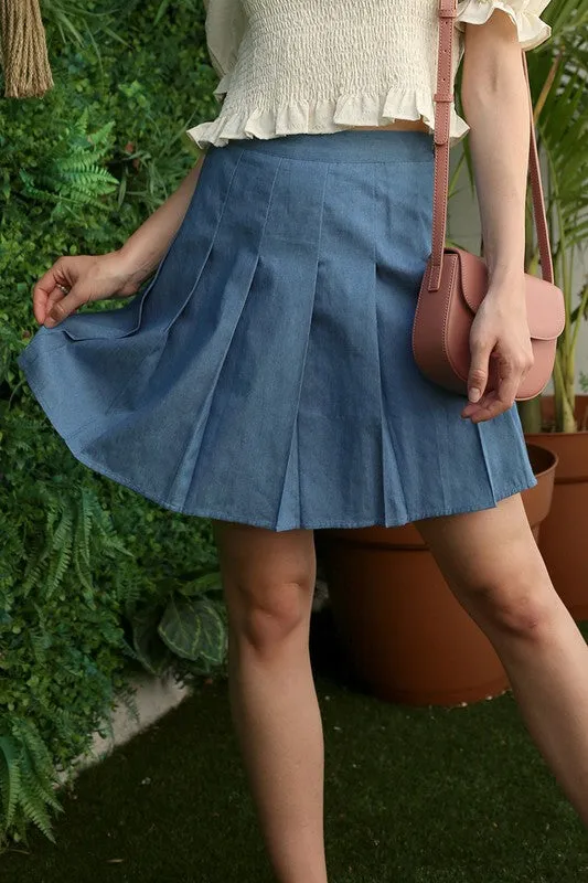 High waisted blue tennis skirt