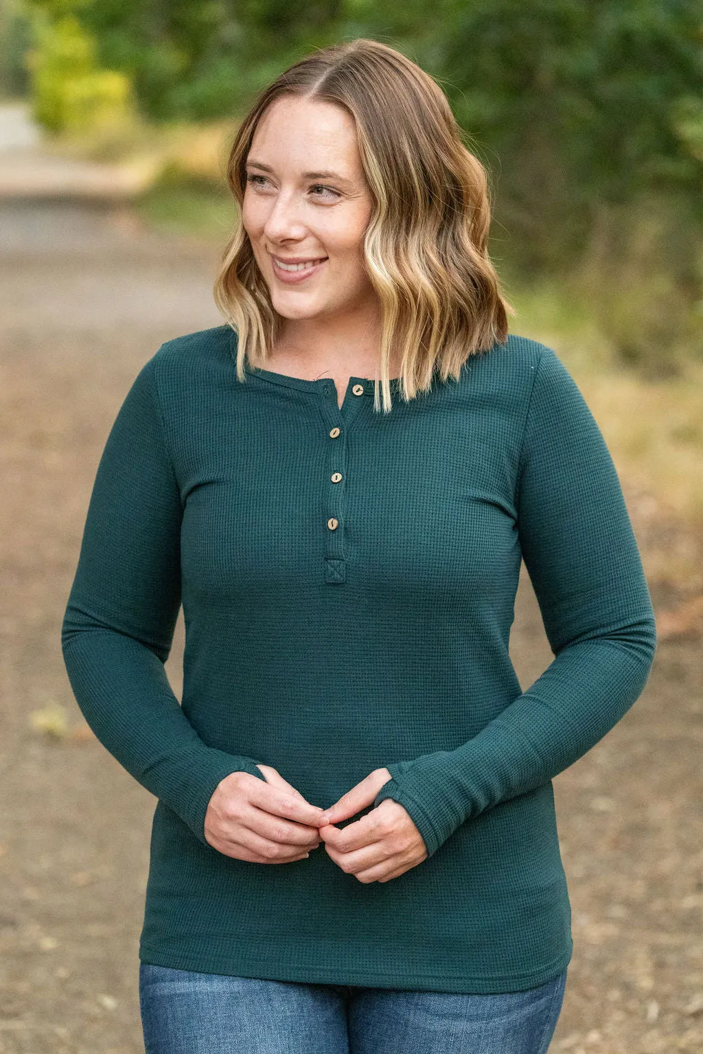 IN STOCK Harper Long Sleeve Henley - Evergreen | Women's Cozy Shirt