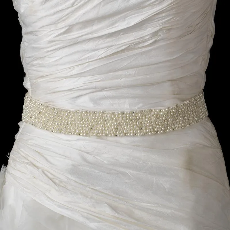 Ivory Pearl Glass Bead Wedding Sash Belt