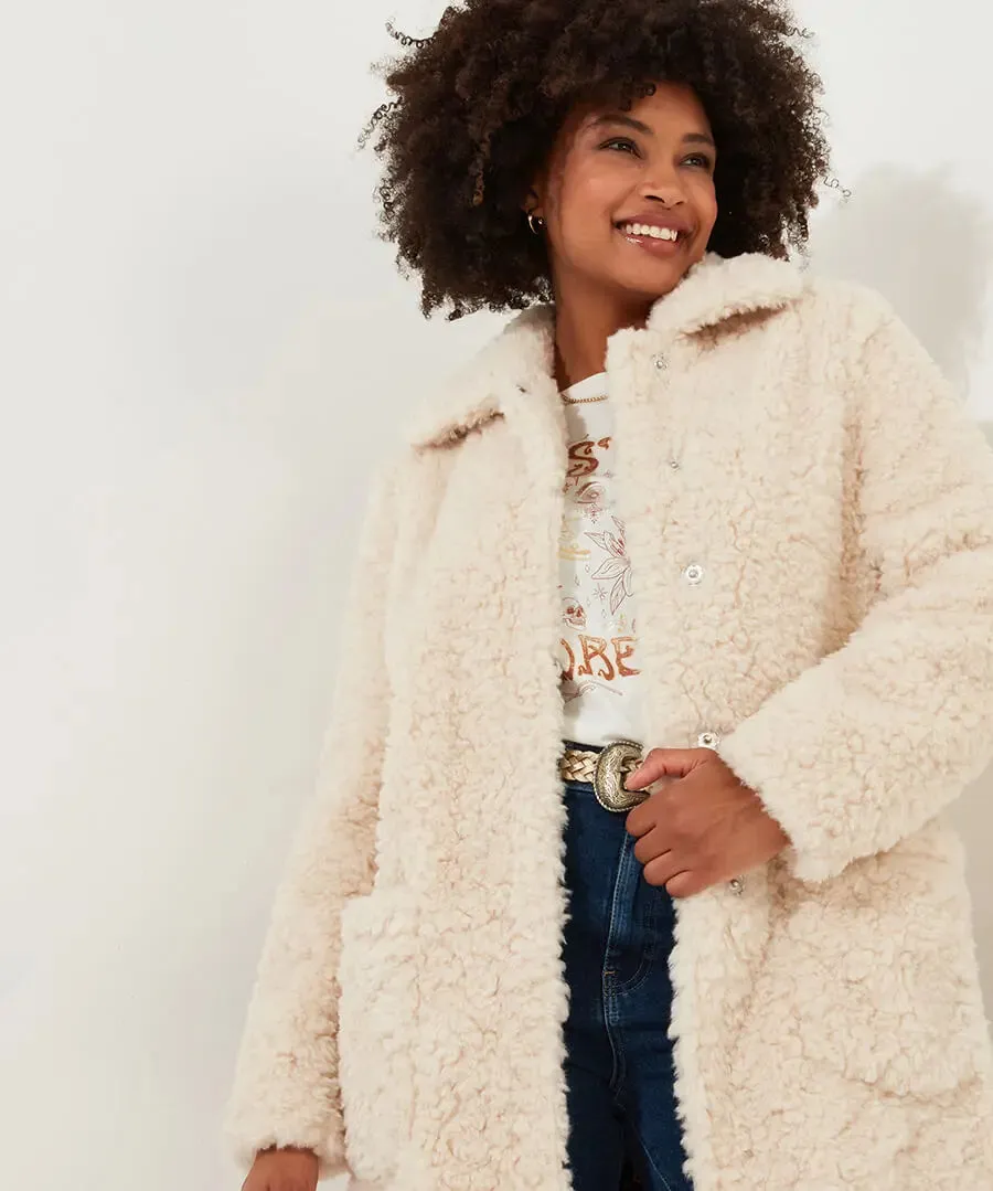 Joe Browns 14 Cream Cosy Up Furry Coat