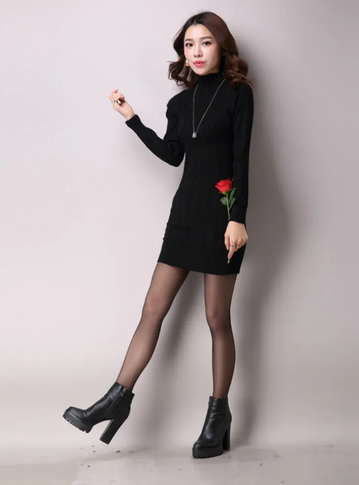 Knitted Cashmer Thick Sweater Dress Warm Women Cotton Straight Dress