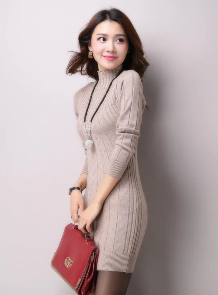 Knitted Cashmer Thick Sweater Dress Warm Women Cotton Straight Dress