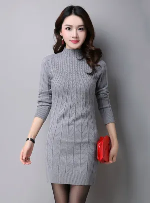 Knitted Cashmer Thick Sweater Dress Warm Women Cotton Straight Dress