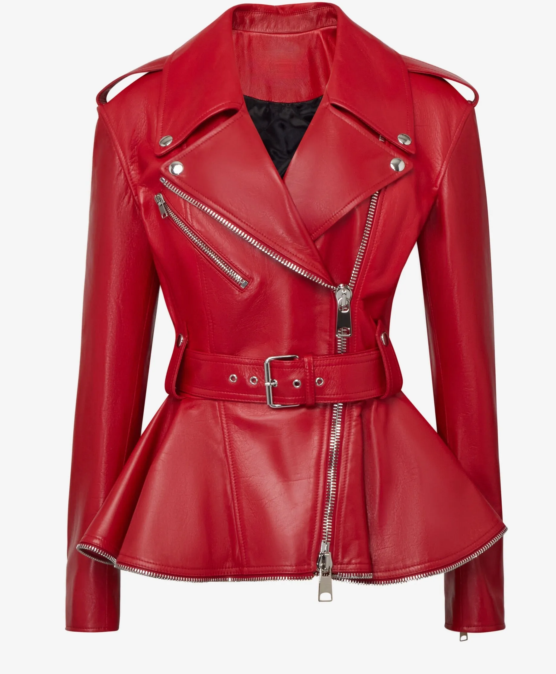 Leather Peplum Moto with Zipper Trim