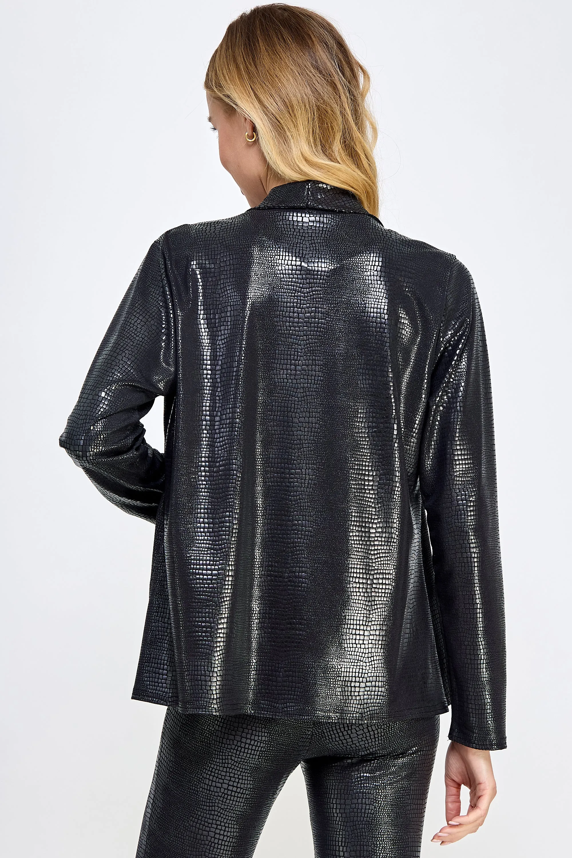 Long Sleeve Pleather Snake Skin Look Jacket-4083VF-LRD1-F028