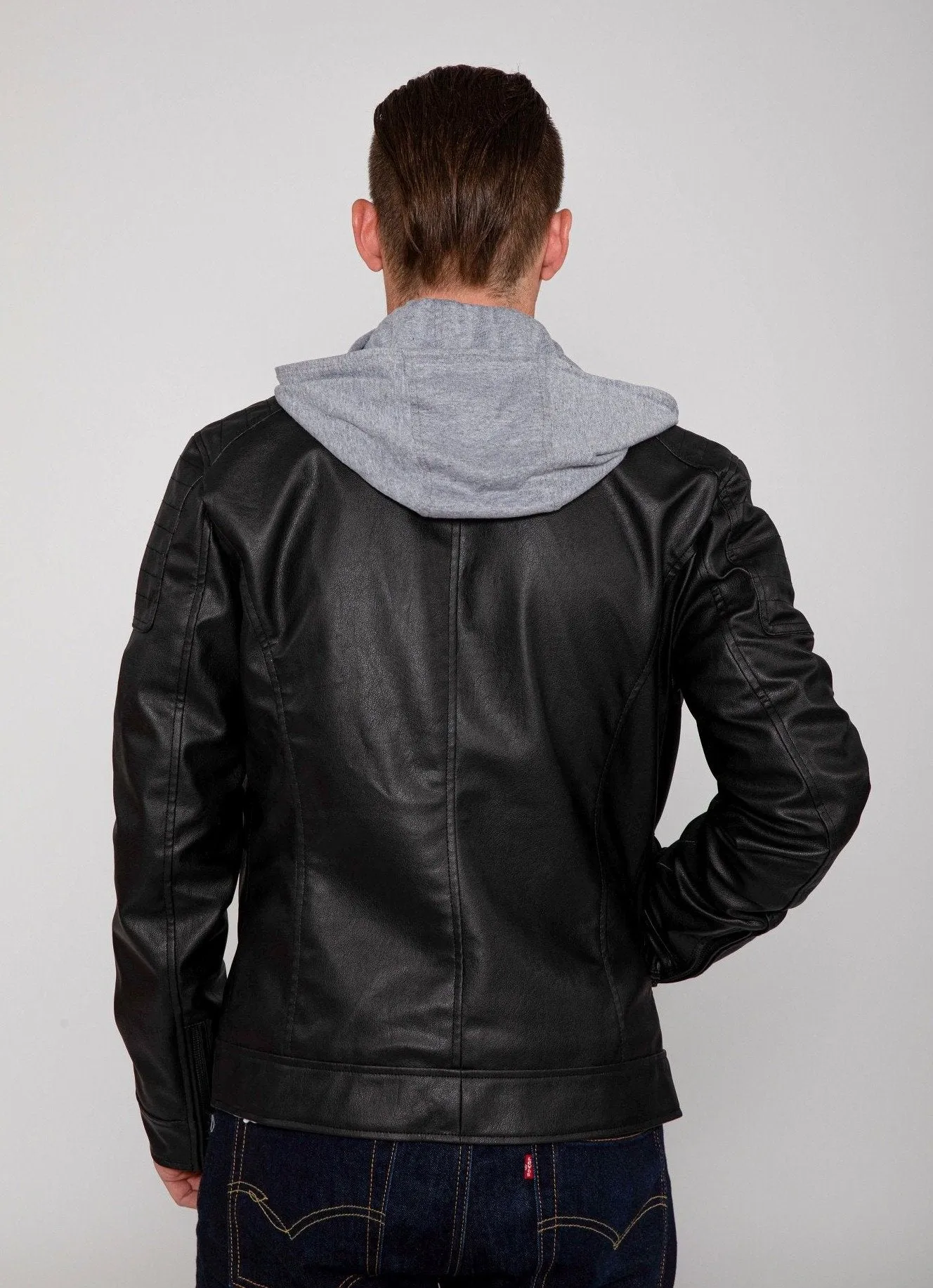 Men's Butch Hooded PU Faux Leather Moto Jacket