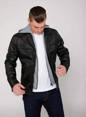 Men's Butch Hooded PU Faux Leather Moto Jacket