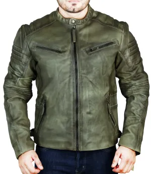 Men's Elite Herran Biker Motorcycle  Distressed Green Leather Jacket