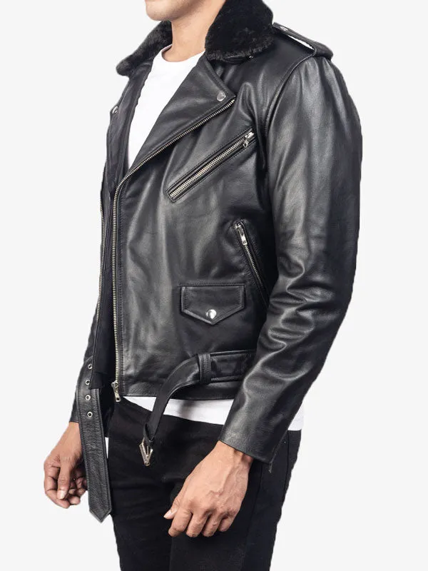 Men's Smooth Black Leather Motorbike Jacket