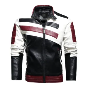 Mens Striped Biker Vegan Leather Jacket