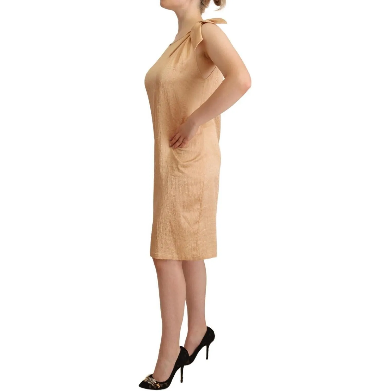 Moschino Elegant One-Sleeve Beige Shift Dress