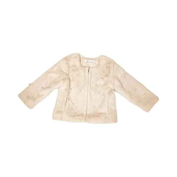 Pearl Stud Beige Fur Coat for girl