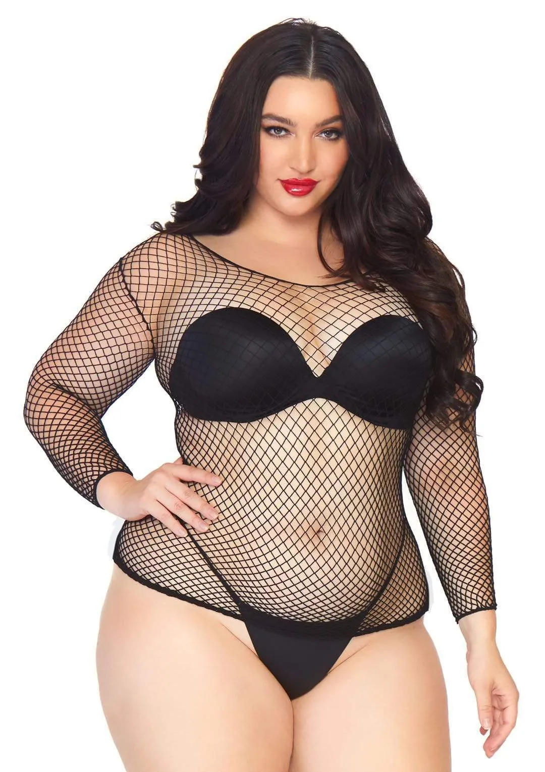 Plus Size Long-Sleeved Fishnet Shirt