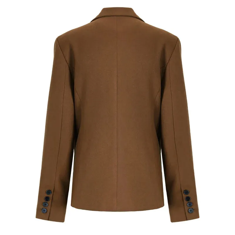 Pre Order:  Brown Panelled Double Breasted Pleated Blazer