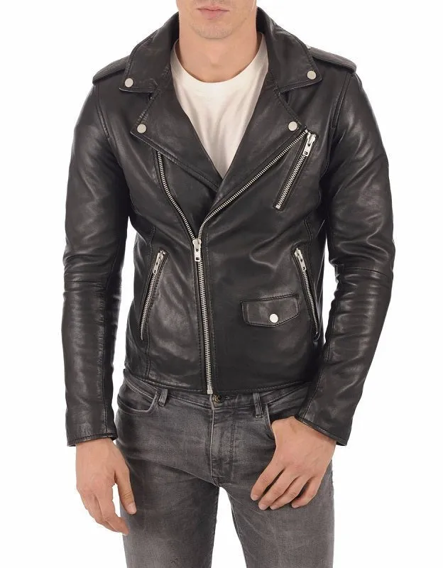 Regal Black Leather Biker Jacket