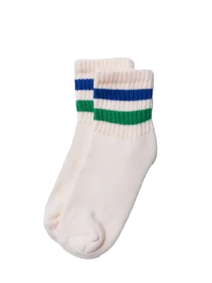 Retro Stripe Quarter Crew Sock- Kelly Green/Royal