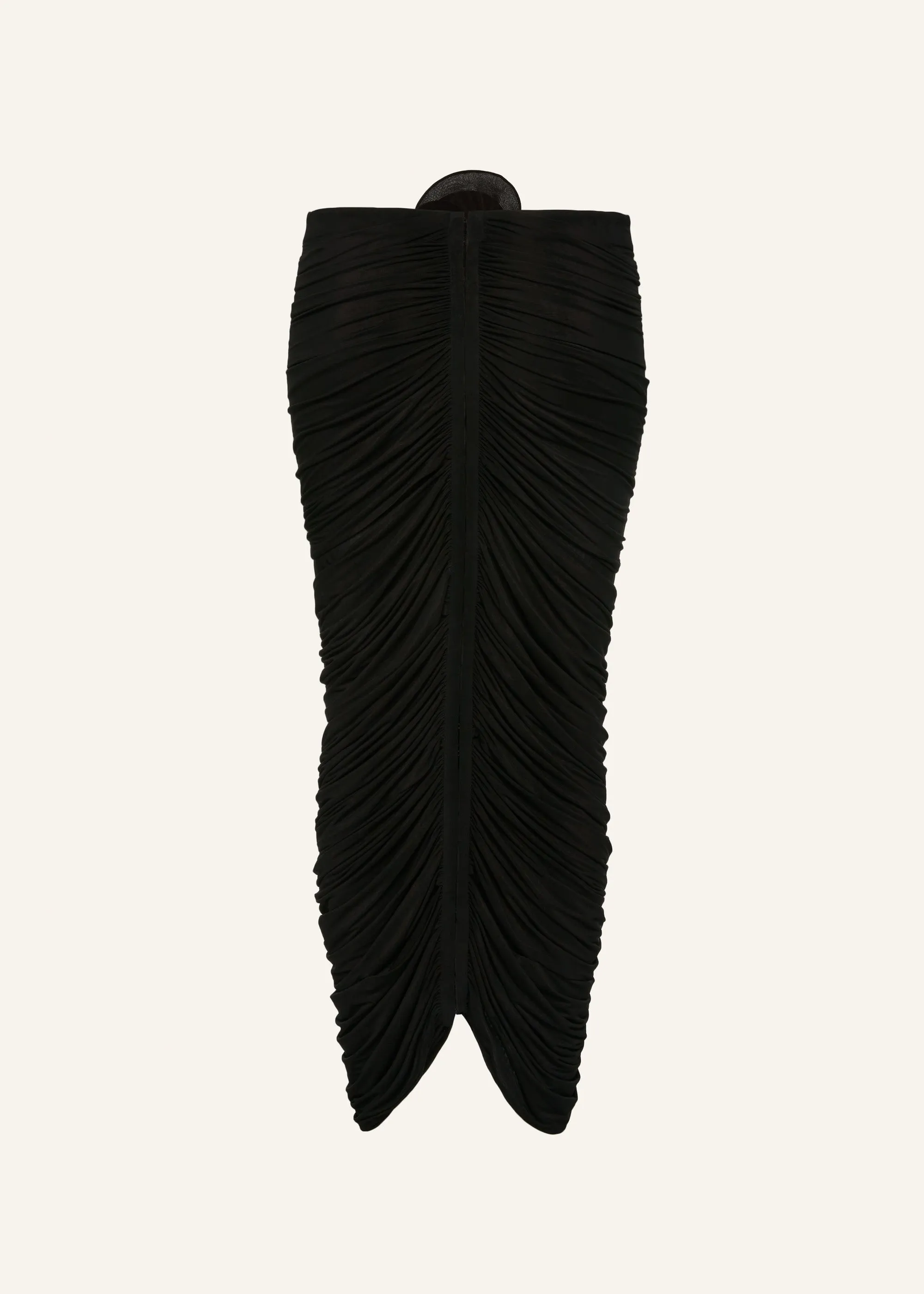 Ruched rose appliqué midi skirt in black