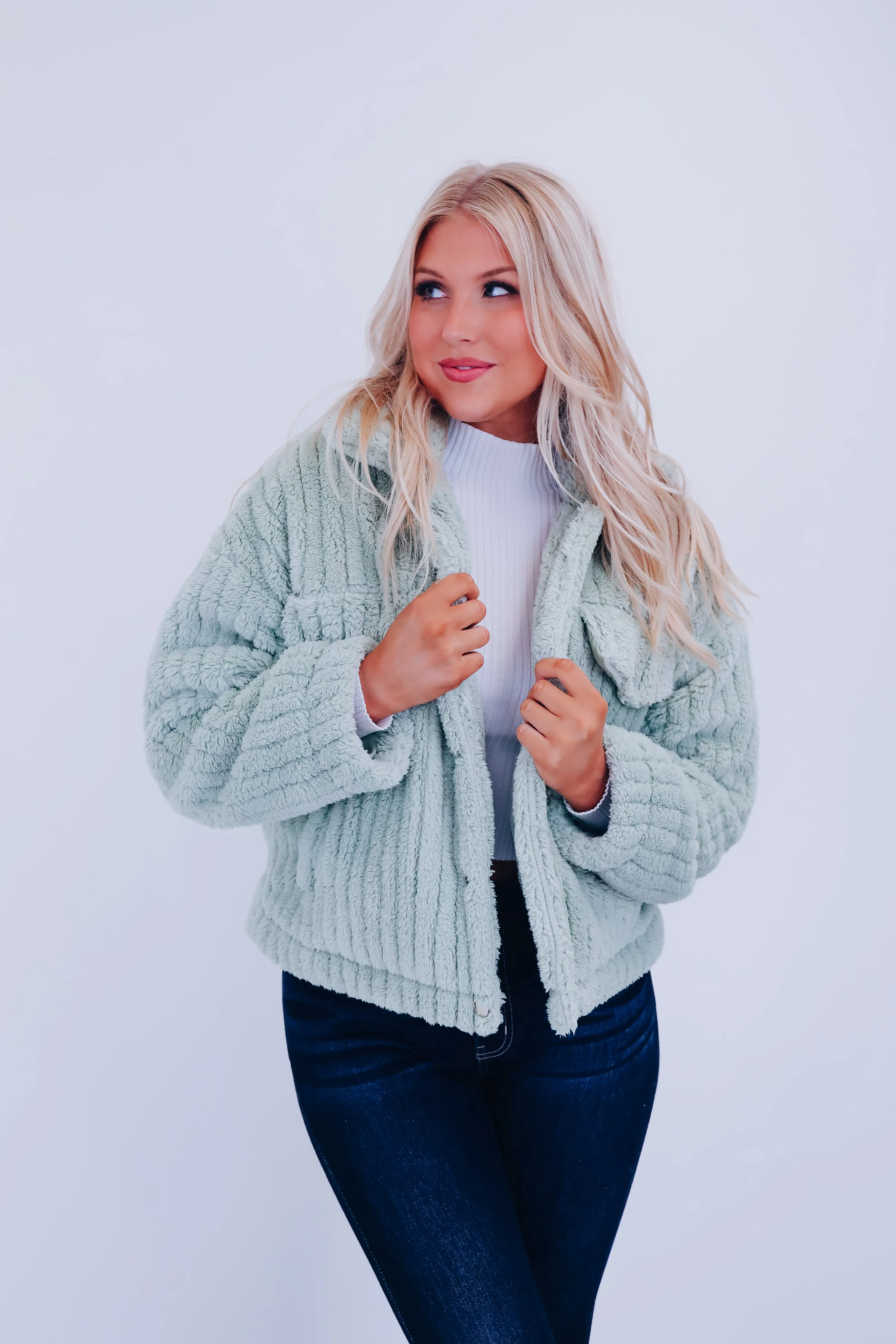 Sheridan Faux Fur Cropped Jacket - Sage