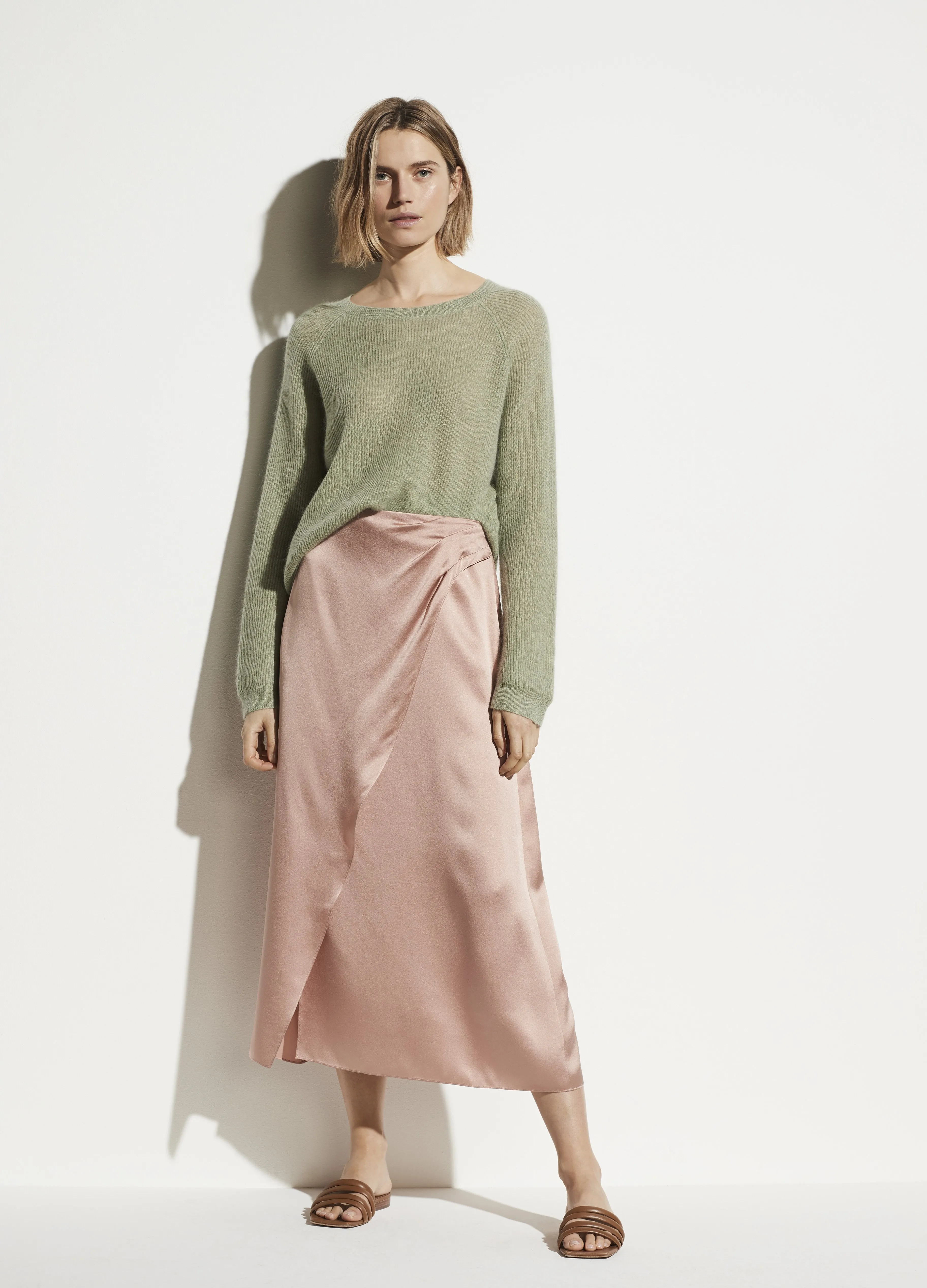 Side Pleat Wrap Skirt in Petal Still