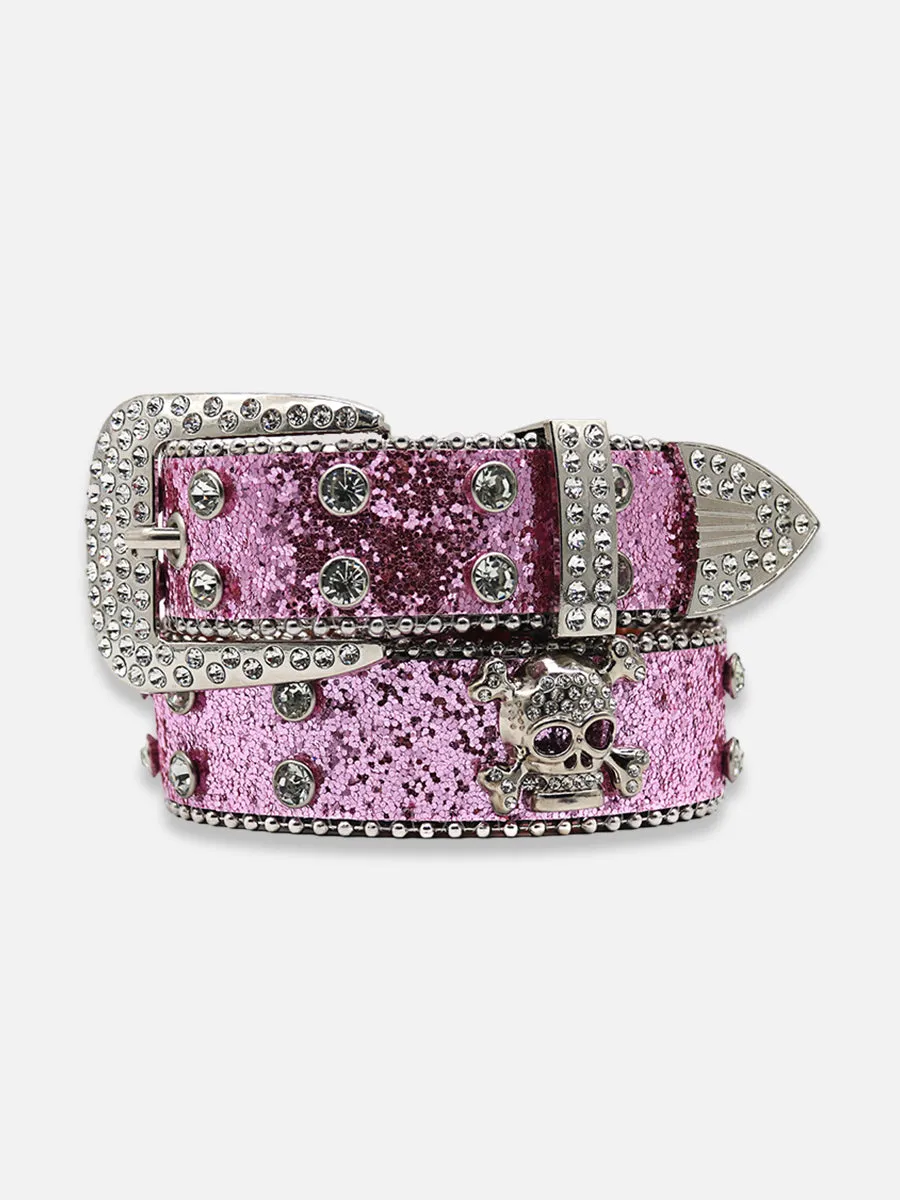 Skull And Crossbones Rhinestone Belt