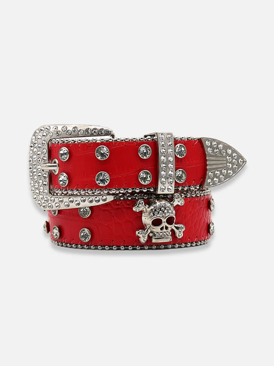 Skull And Crossbones Rhinestone Belt