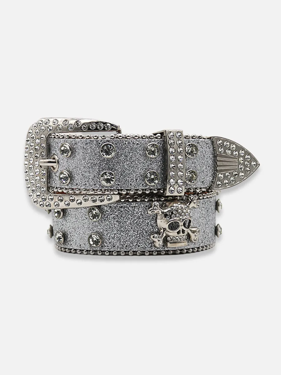 Skull And Crossbones Rhinestone Belt