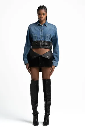 SMV X IRO DENIM LEATHER CROP SHIRT