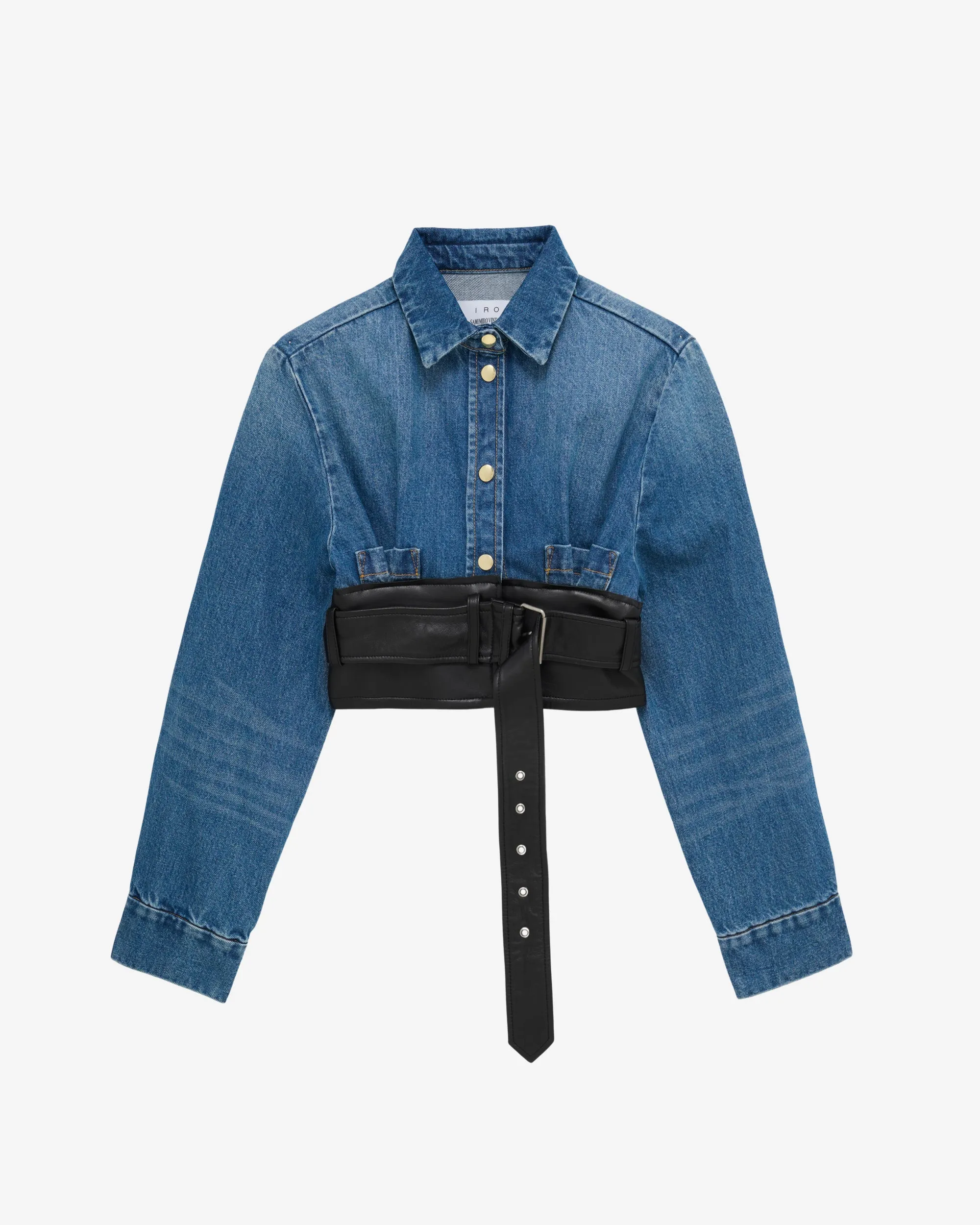 SMV X IRO DENIM LEATHER CROP SHIRT