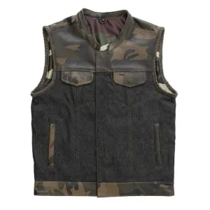 Son Of Anarchy Denim Camo Leather Motorcycle Biker Vest, Men's Leather Vest, Leather Vest, Denim Vest