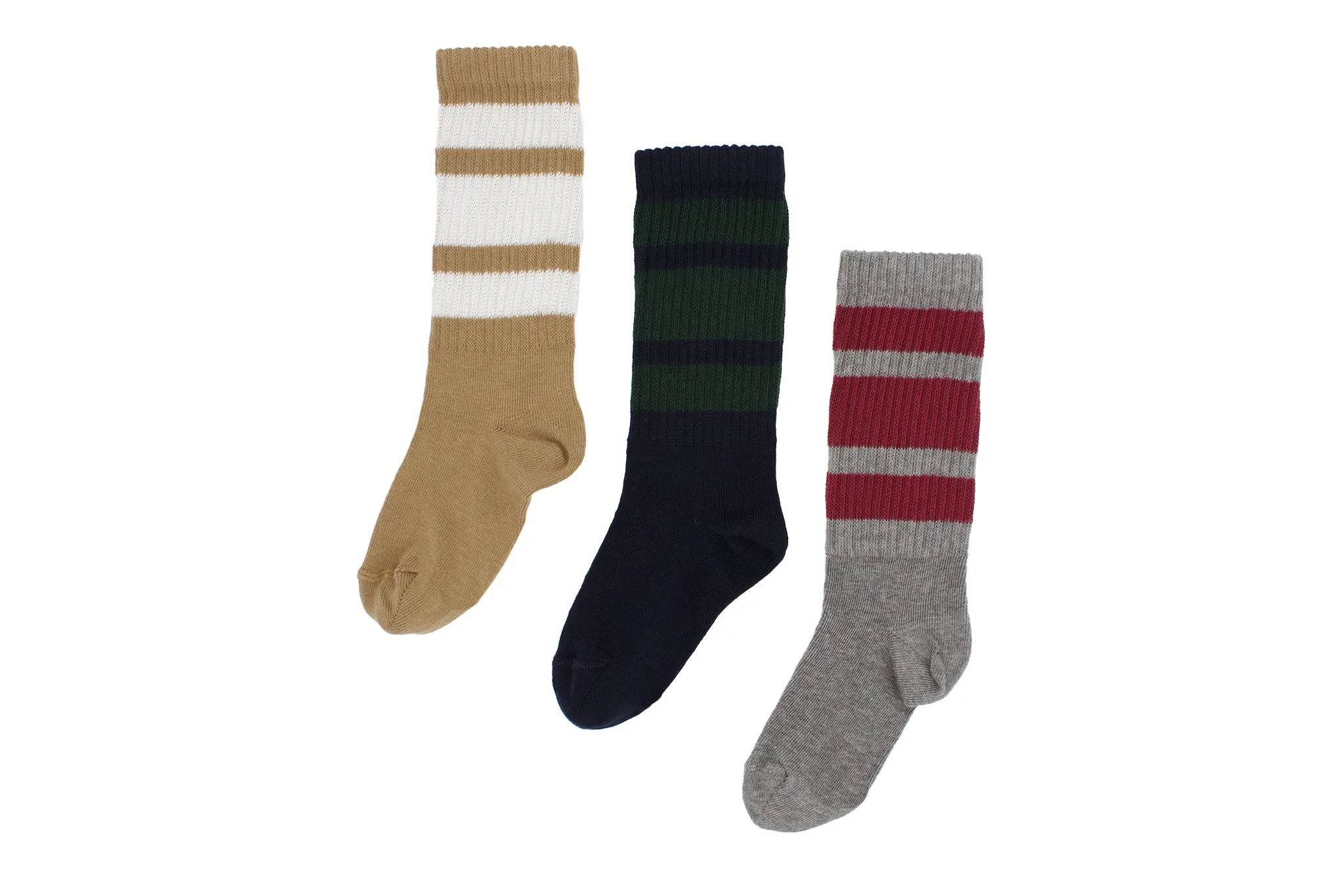 Striped Ribbed Pair of Socks - White and Beige