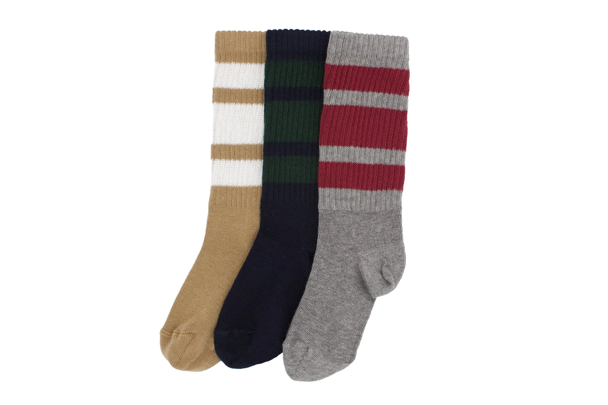 Striped Ribbed Pair of Socks - White and Beige