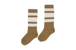 Striped Ribbed Pair of Socks - White and Beige