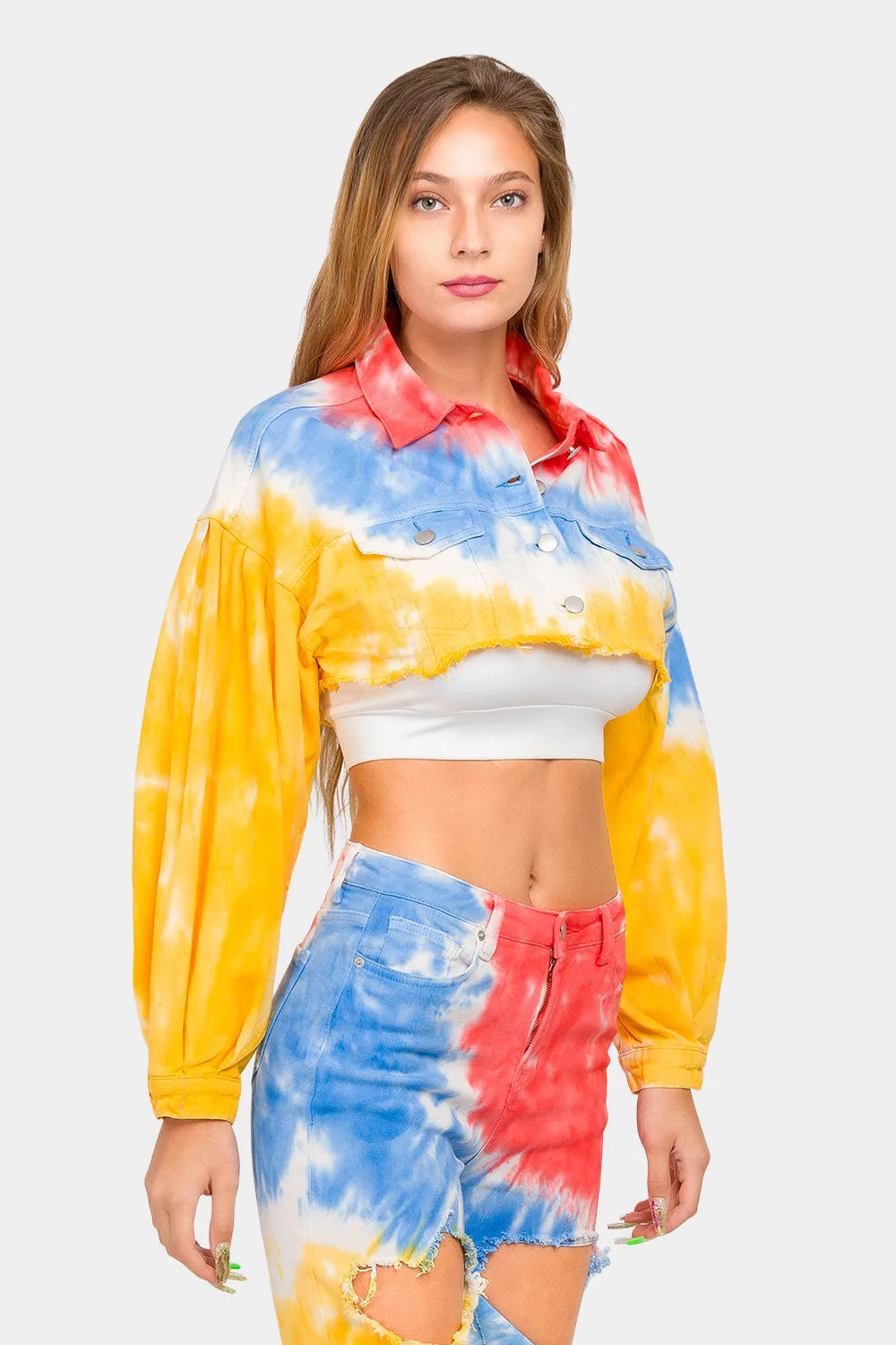 Tie Dye Cropped Denim Jacket