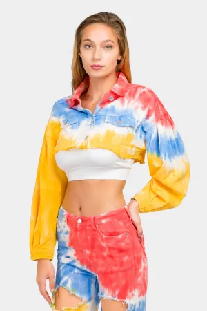 Tie Dye Cropped Denim Jacket