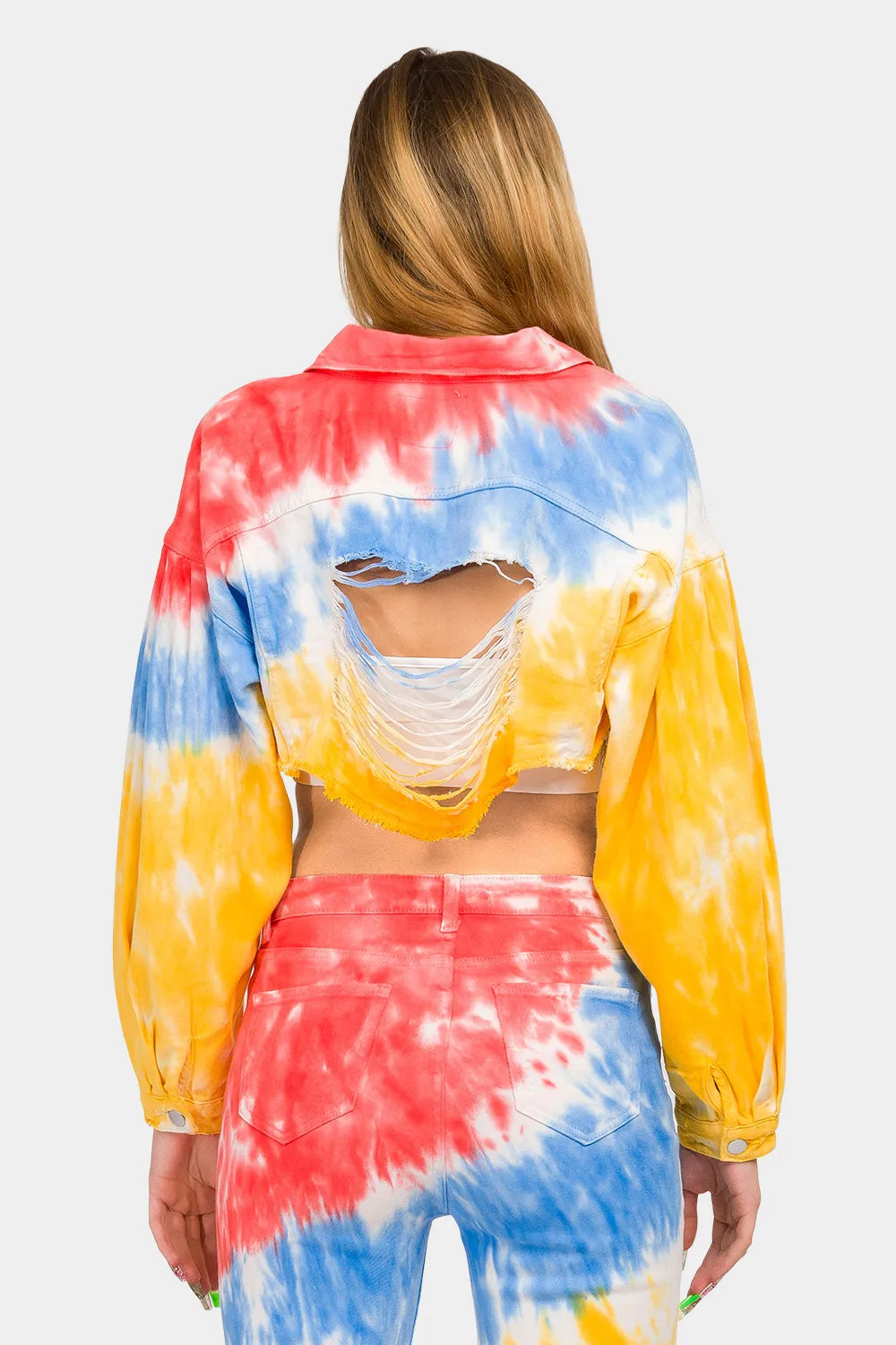 Tie Dye Cropped Denim Jacket