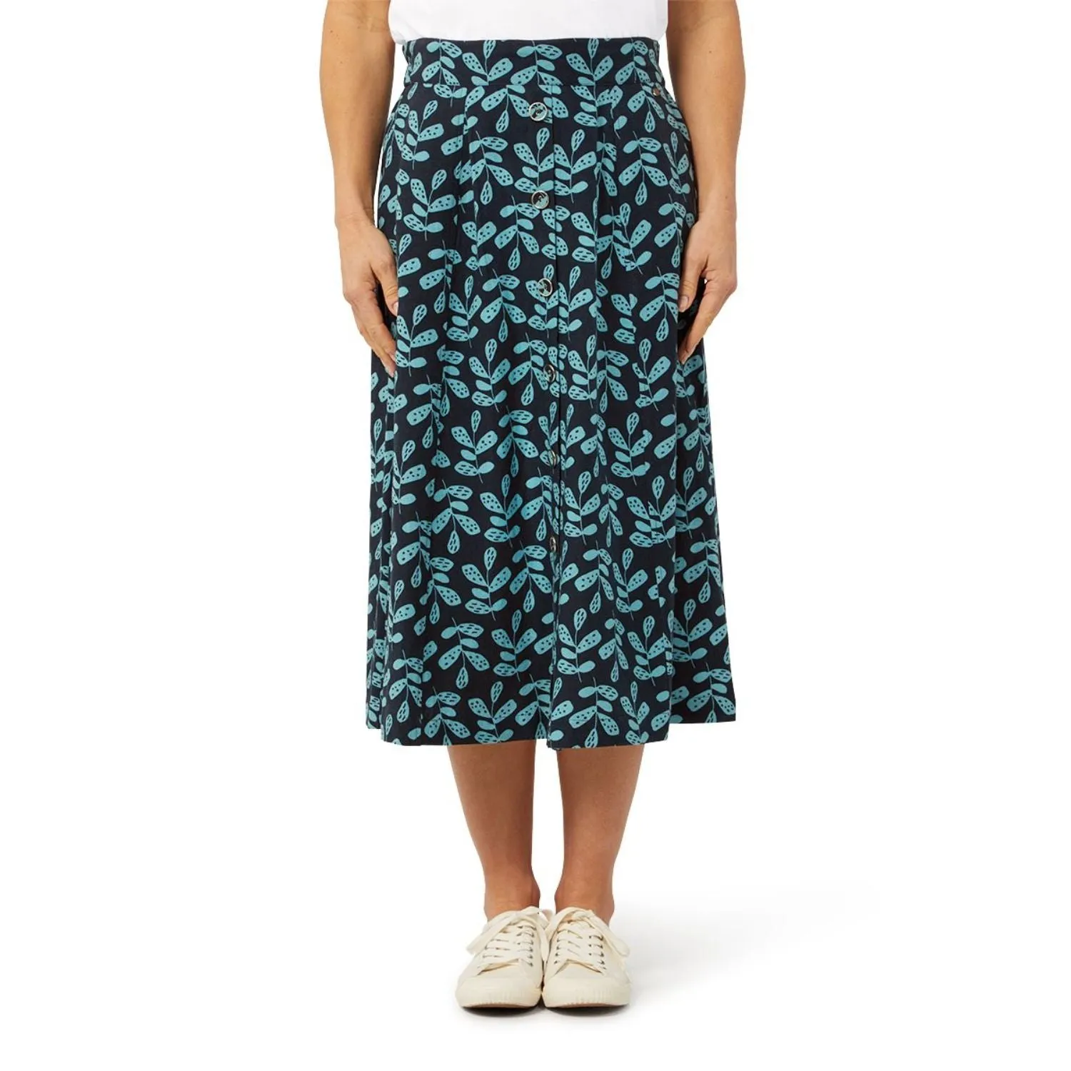 TIGI 18/20 Indigo Eco Leaf Print Button Skirt