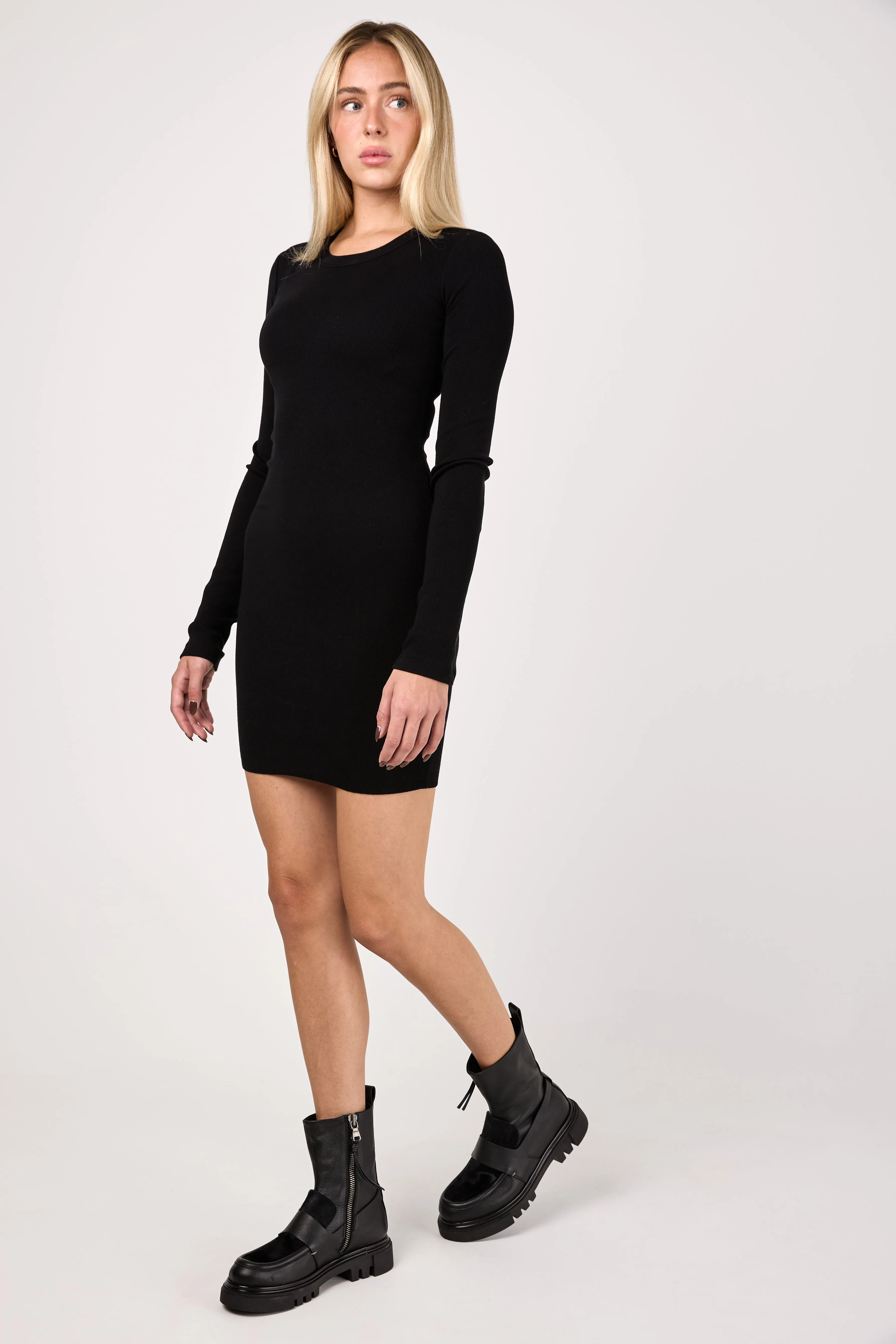 Verona Long Sleeve Mini Dress in Jet Black