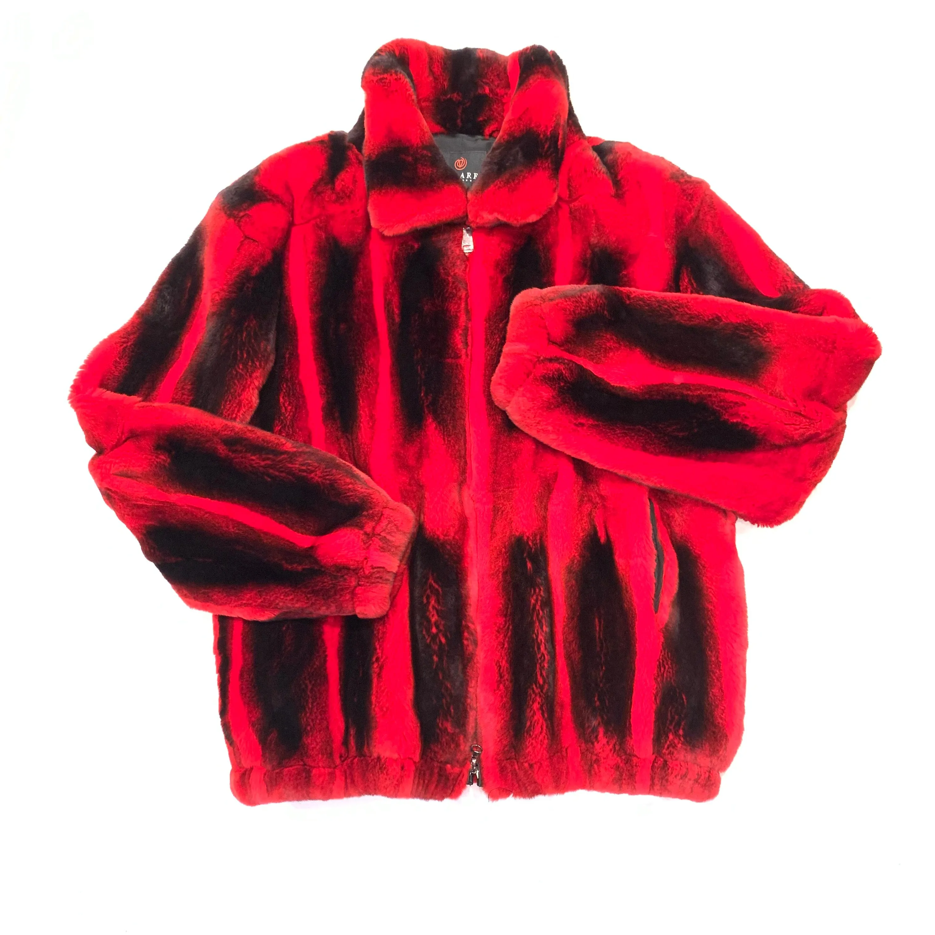 Volare Men's Red Rex Chinchilla Fur Coat