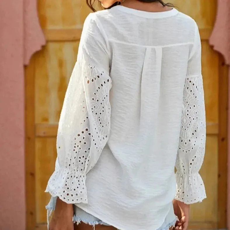 White Long Sleeve Lace Boho Blouse