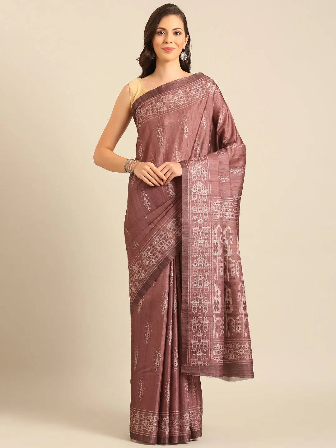 Women Burgundy Cotton Saree With Un Stitched Blouse