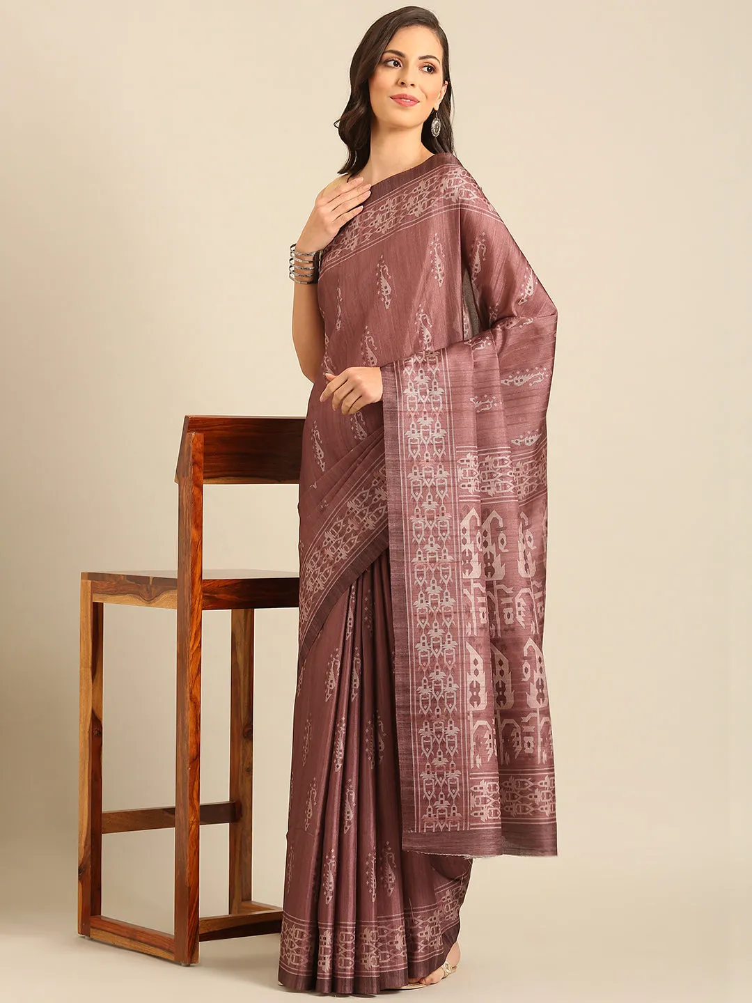 Women Burgundy Cotton Saree With Un Stitched Blouse