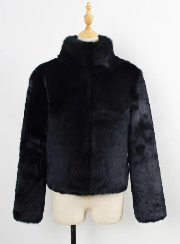 Women Faux Fur Collar Coat Female Rabbit Fur Coat